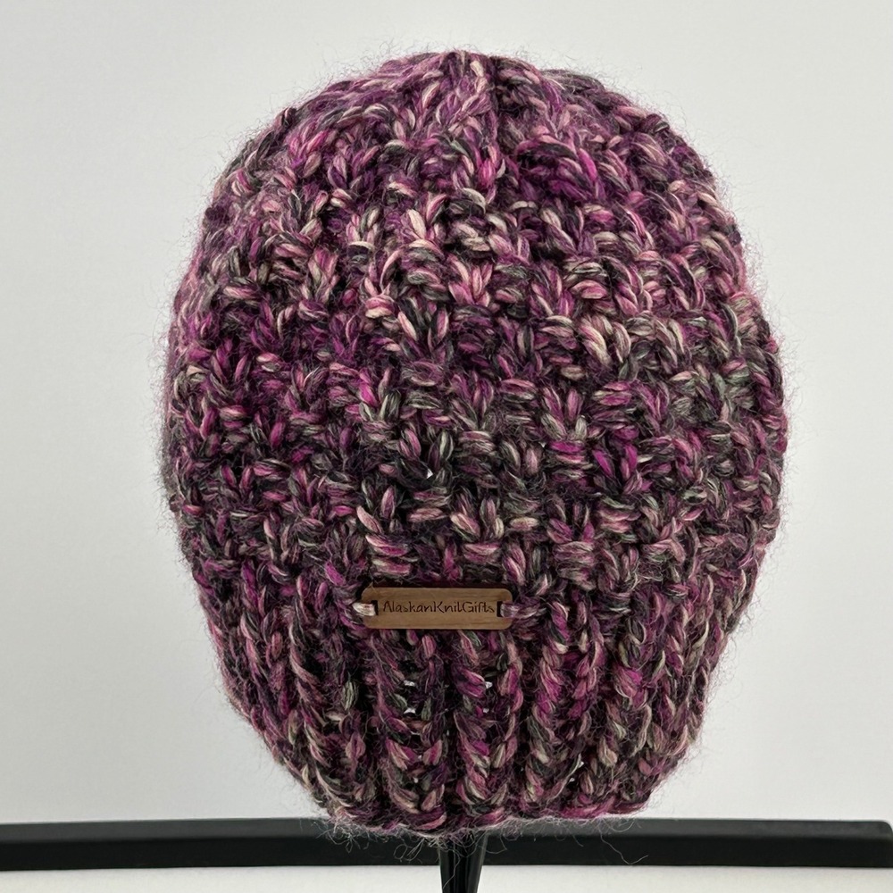 AlaskanKnitGifts Purple Marled Chunky Knit Beanie Slouchy Winter Hat